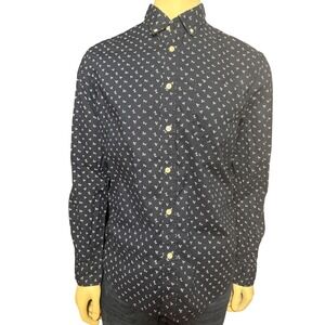 Banana Republic Mens Slim Fit Navy Blue White Leaf Print Button Down Shirt Large